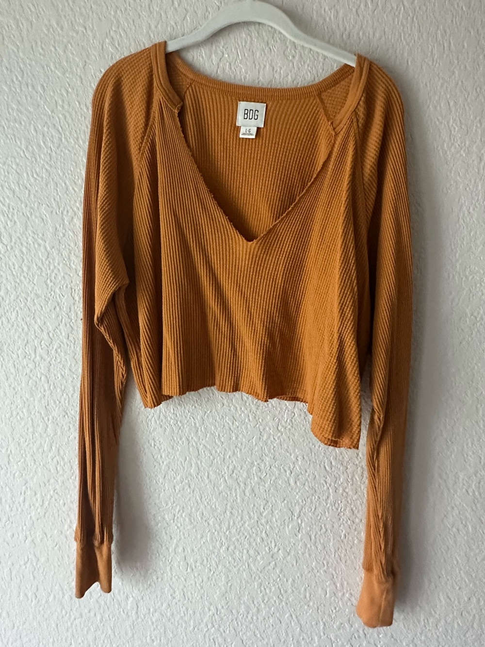 BDG Urban Outfitters Mustard Yellow Thermal Waffle-Knit Crop Top - Size L